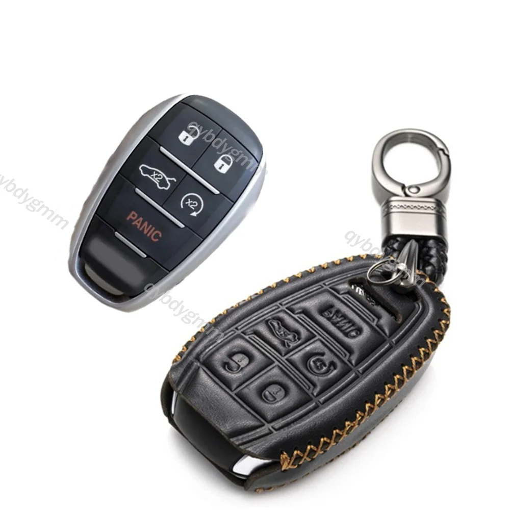 Leather Remote Start Car Key Fob Cover Case Keychain Protector Holder
