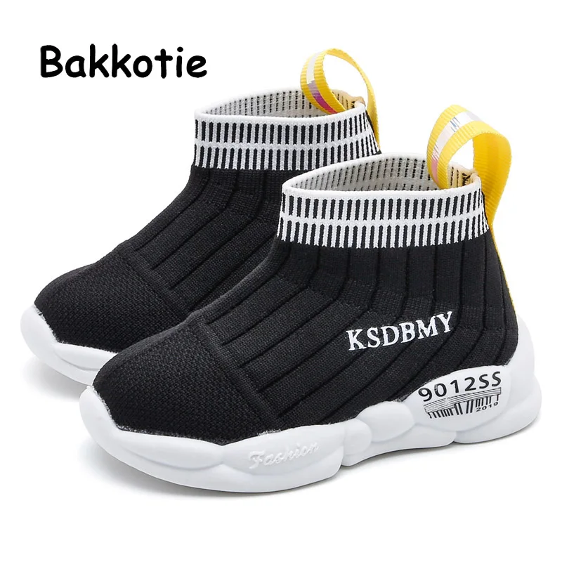 

Bakkotie New Kids Autumn Black Sports Shoes Toddler Boys Fashion Breathable Casual High Sneakers Baby Girls Soft Sock Shoes 2019