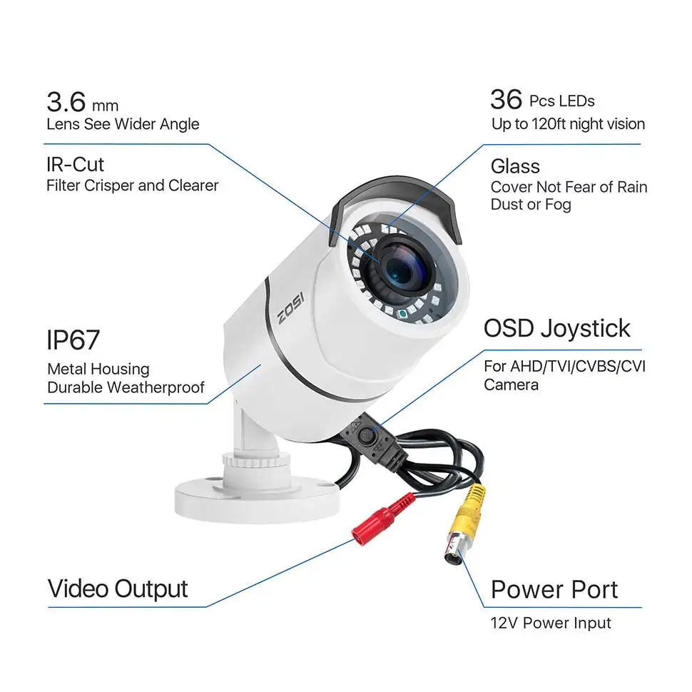 ZOSI 2.0mp 1080P Full HD Surveillance Cameras 4 in1 TVI/CVI/AHD/CVBS strong Infrared Outdoor/Indoor CCTV Security Camera 2MP surveillance camera