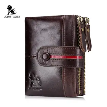 

Fashion Hasp Rfid Genuine Cow Leather Wallet Men Coin Purse Small Mini Card Holder Chain PORTFOLIO Portomonee Male Walet Pocket