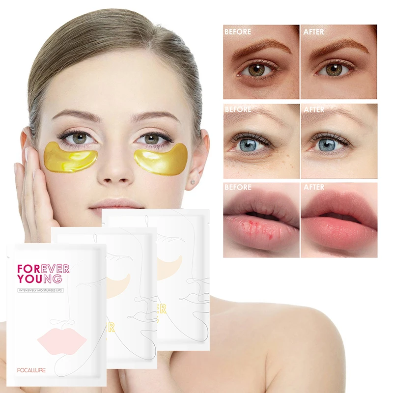 FOCALLURE Collagen Crystal Eye Mask Lip Mask Gel Eye Patches Anti-Aging Eye Bags Wrinkle Dark Circles Eye Pads Skin Care TSLM2