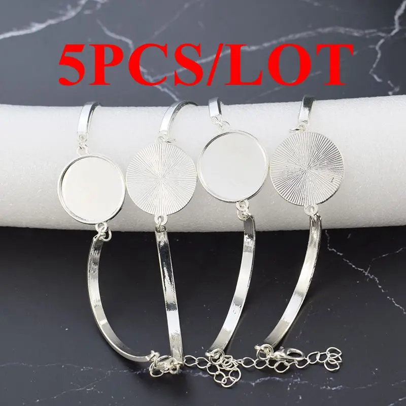

5PCS DIY Blank Bracelet Accessories Handcraft Silver Plated Charm Bracelet Base Tray Jewelry Making Handmade Gift for Women