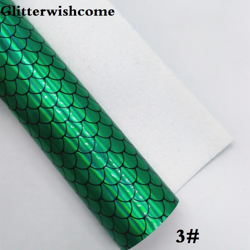 3 Glitterwishcome 30X134 см мини-ролл винил для бантов тисненая Русалочка рыбка чешуя кожа Fabirc искусственная кожа для бантов, GM214 - Цвет: 3