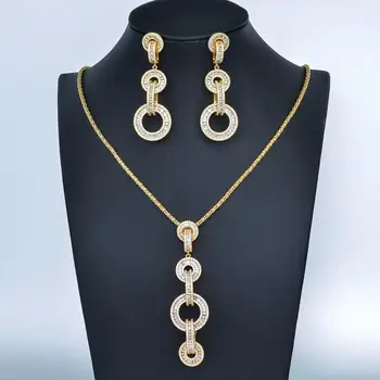 

Newness Luxury Round Shape Dangle Earrings Full Micro Cubic Zirconia Engagement Party Dress Earring Necklace Jewelry Set