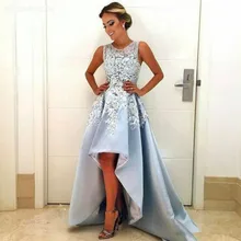 Недорогие платья для выпускного вечера, небесно-голубой светильник,, сделанное на заказ, кружевное платье без рукавов, а-силуэт, атласное платье для особых случаев, вечернее платье