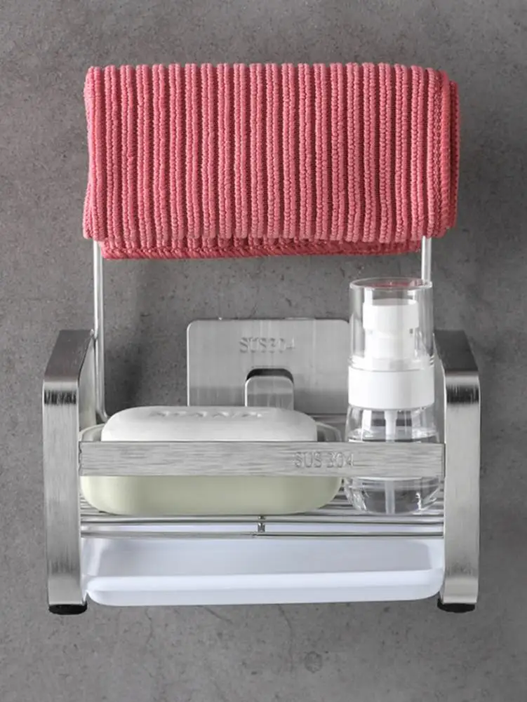 

304 Stainless Steel Drain Rack Sink Organizer Anti-slip Dish Storage Holder Cloth Hanger Rack with Large Capacity for ShowerRoom