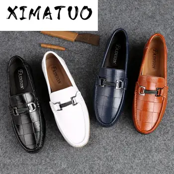 

New Men Shoes Leather Genuine Casual Loafers Men Moccasins Shoes Slip-on Soft Flats Footwear Lightweight Driving Shoes 2020