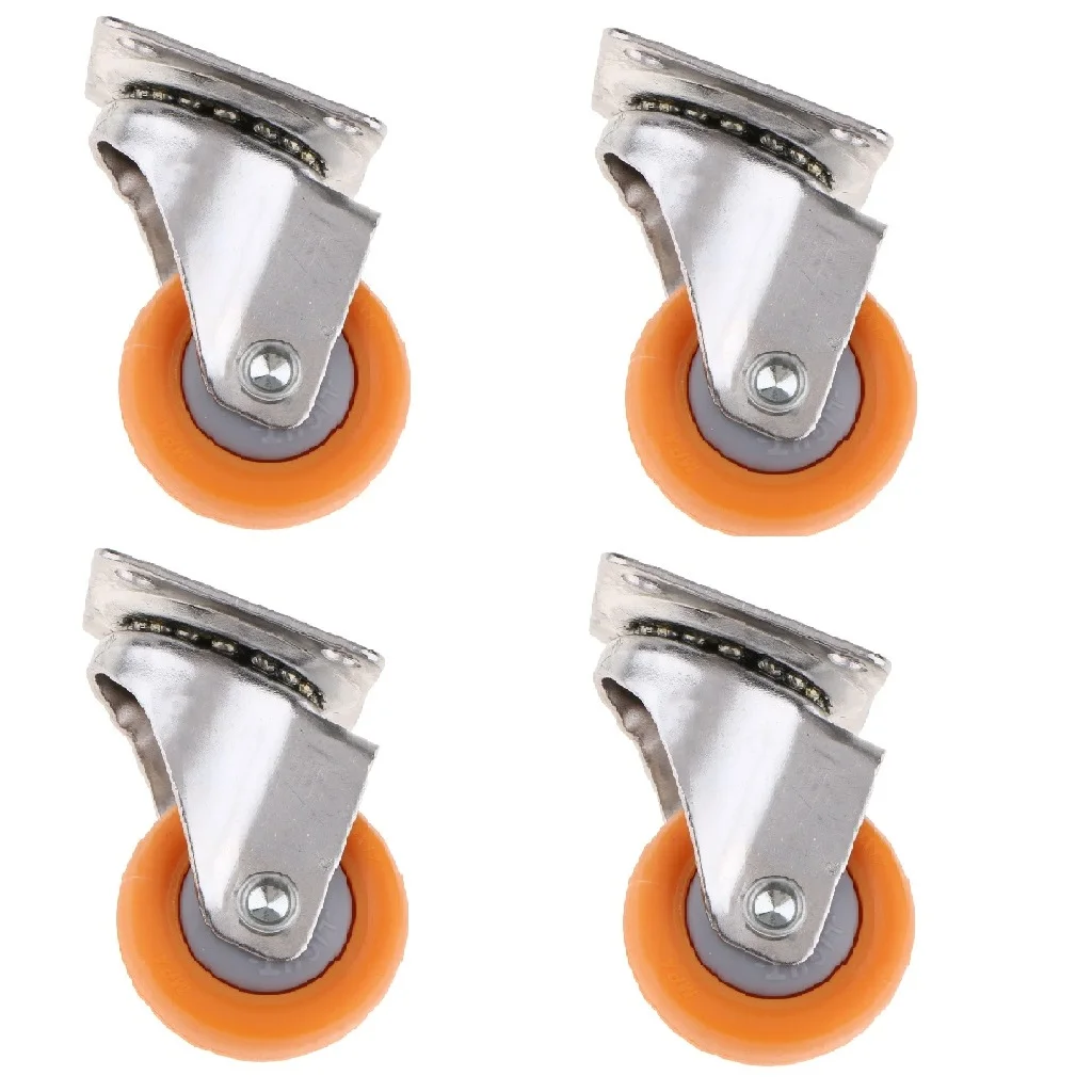 4 pcs Mobile Instruments All Swivel Plate Caster On Orange Nylon Wheels 1.5''