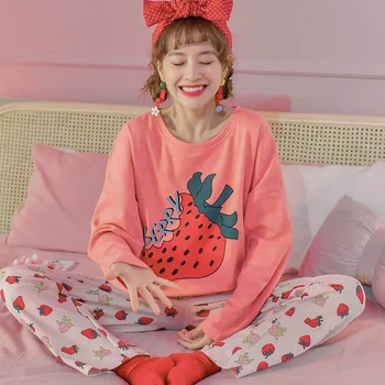 

Women Pajamas Set Autumn New Cartoon Printed Pijamas Suit Long Sleeve Sleepwear Casual Home Clothes Pyjamas Femme Nightwear XXL