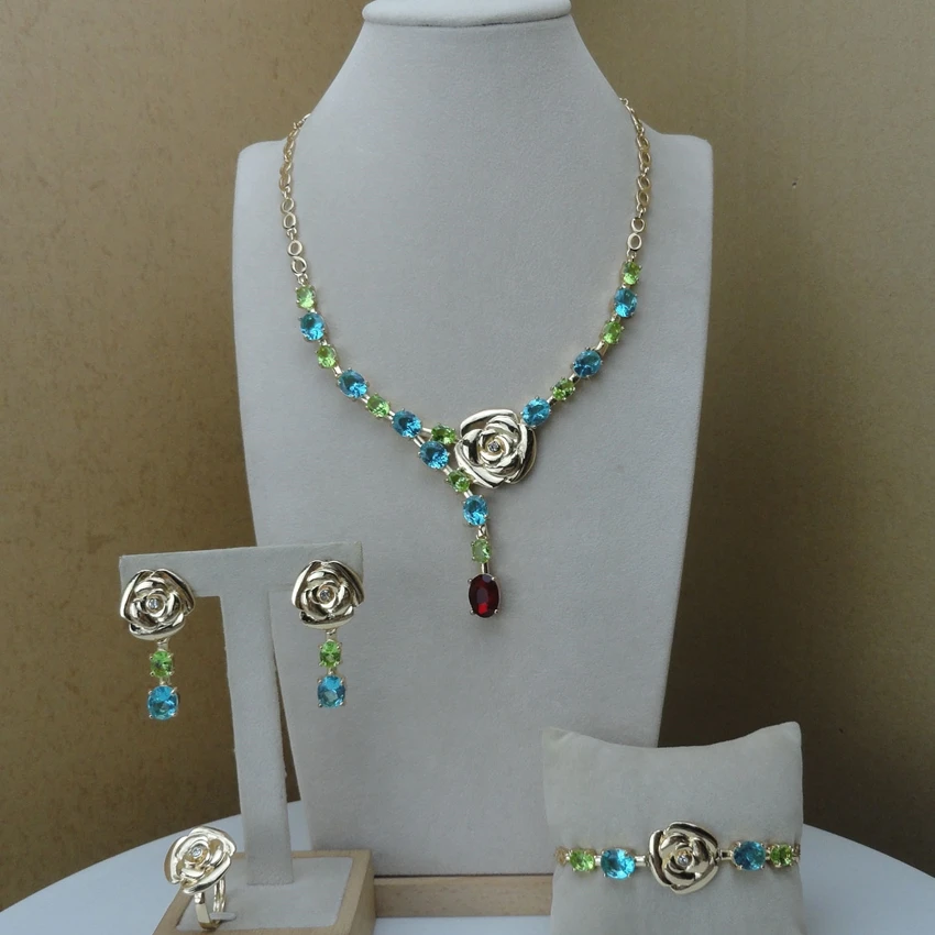 Yuminglai Flower Design African Sets Rhinestone Fashion Jewelry Set for Woman FHK10020/FHK10021
