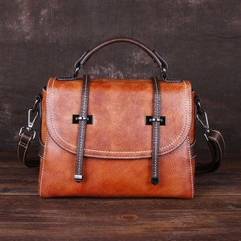 

High Quality Natural Skin Women Shoulder Cross Body Handbag Flag Luxury Retro Female Messenger Bags Genuine Leather Tote Bag