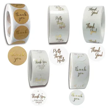 

1 roll Thank You Stickers Round Adhesive Stickers Labels Scrapbook Handmade Sticker Circle Stickers For Gift Box Envelope Seal