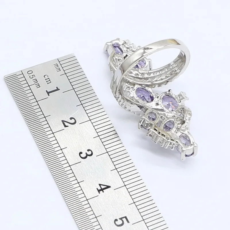 925 Silver Wedding Jewelry Sets for Women Purple Semi-precious Necklace Pendant Earrings Ring Bracelet Christmas Gift