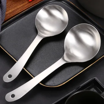 Cucchiaio di riso rotondo in acciaio inossidabile 304 cucchiai di grande capacità pentola calda Ramen Scoop per zuppa stoviglie utensili da cucina da cucina 1