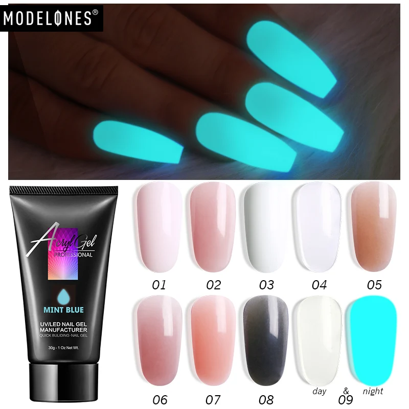 

Modelones 30g Fluorescent Extend Builder Nail Gel Chameleon In Dark Luminous Builder Gel Nail Varnish Transparent Extend Led Gel