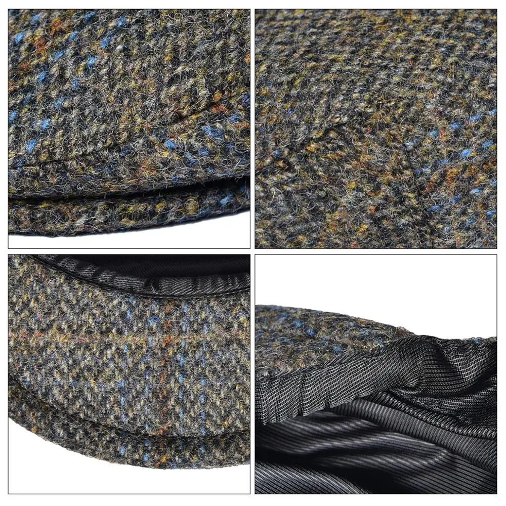 100% Wool Ivy Cap Herringbone Flat Caps 