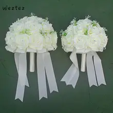 Свадебный букет из роз подружки невесты свадебное украшение цветочное мыло белый атлас романтический свадебный букет SPH112
