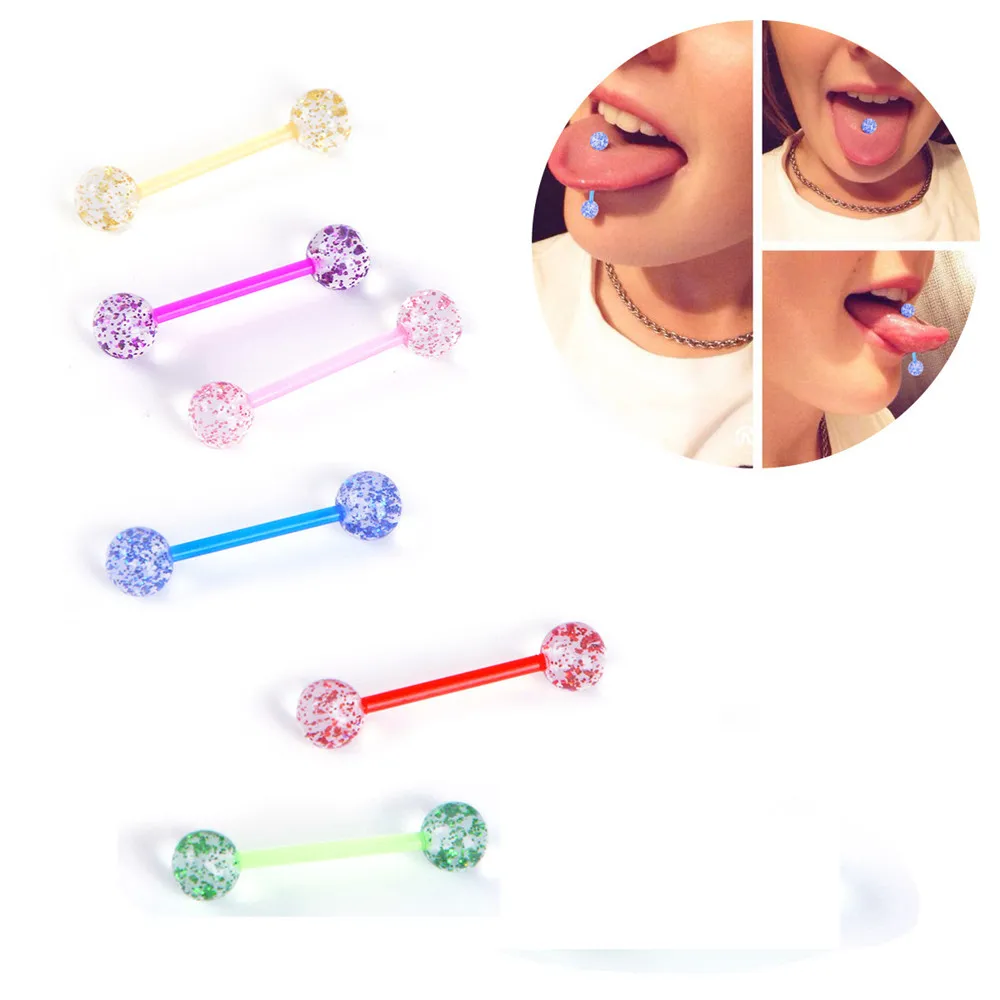 

10pcs Shellhard Mix Style barbell bar tongue piercing rings mixed candy colors men women body jewelry