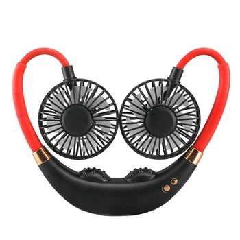 

Hands-Free Neck Band Hands-Free Hanging USB Rechargeable Dual Fan Mini Air Cooler Summer Portable(Black+Red)
