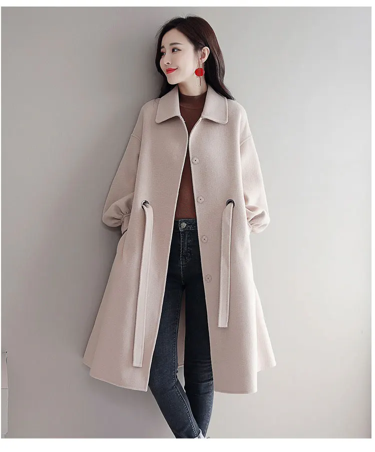 Новые однотонные шерстяные пальто средней длины женские повседневные шерстяные пальто с рукавом-фонариком свободные зимние женские модные теплая верхняя одежда