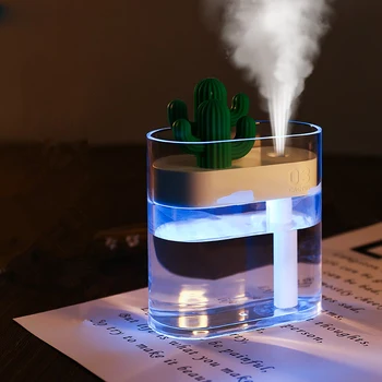 

160ML Ultrasonic Air Humidifier Clear Cactus Color Light USB Essential Oil Diffuser Car Purifier Aroma Diffusor Anion Mist Maker