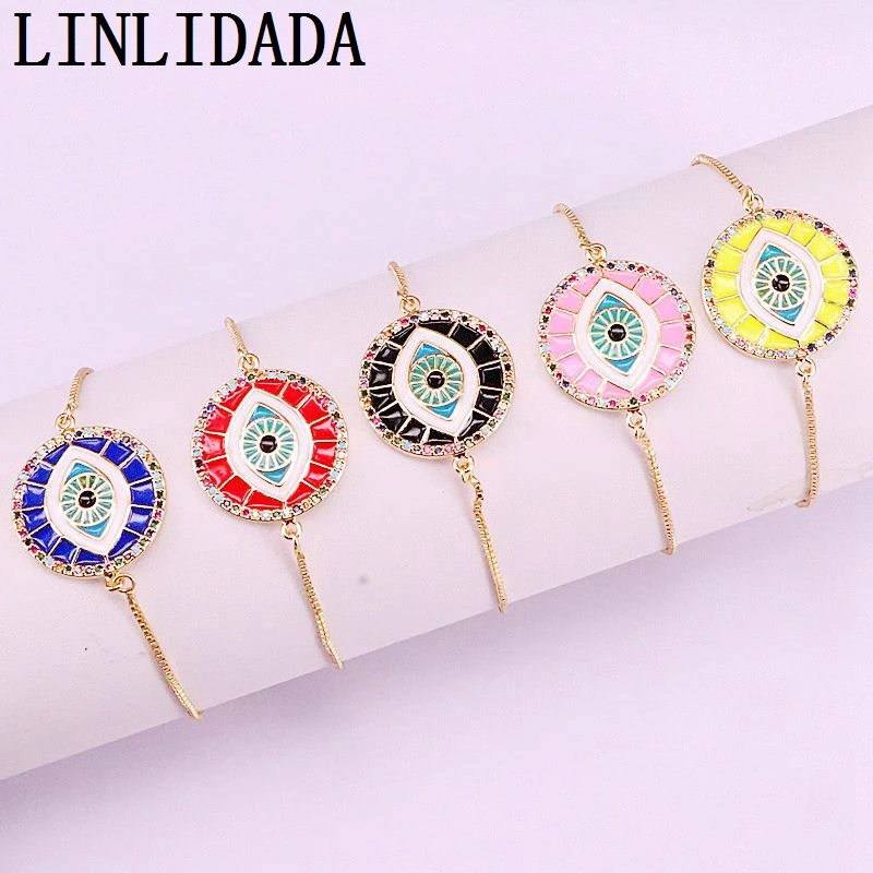 8 шт. золотой цвет смешанный эмаль глаз cz ссылка модный браслет-цепочка подвеска из эмали браслеты