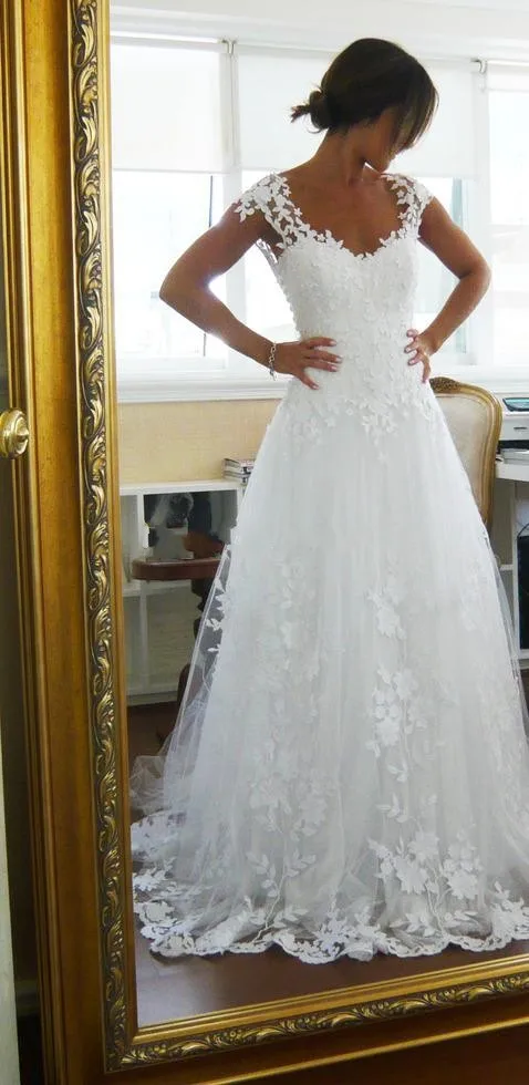 

Sexy A-Line Open Back Cap Sleeve Floor Length Elegant Lady Lace Bridal Gown Vestido De Noiva Custom mother of the bride dresses