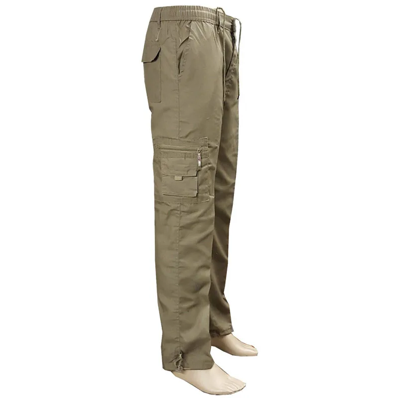 Men Cargo Pants Solid Color Slim Fit Elastic Pocket