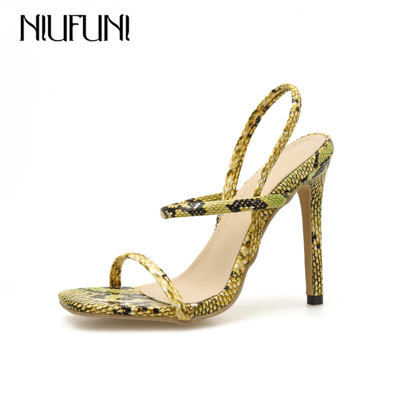 

NIUFUNI Women's Sexy High Heel Sandals Fashion Snakeskin Stilettos Women Sandals Ankle Strap Fashon Shoes Woman Summer Zapatos