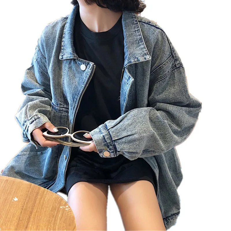 

Autumn Woman Denim Jacket female vintage Turn Down Collar Loose Long Sleeve Jeans Jacket Streetwear coats and jackets women