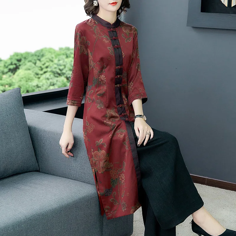

2020 Spring And Summer Real Silk Silk Dress National Wind Chinese Costume Women's Festive Color Middle-aged Mom Mulberry Silk