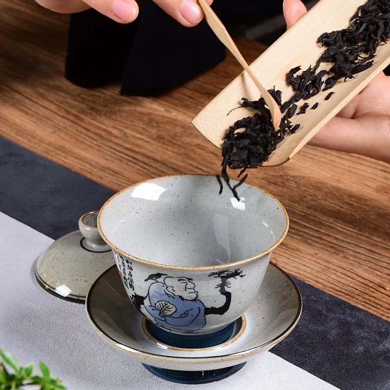 Винтажный китайский синий и белый Gaiwan большой размер искусственный керамический