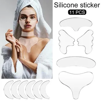 

11pcs Reusable Silicone Wrinkle Removal Sticker Face Forehead Neck Eye Sticker Pad Anti-aging Skin Lifting Care Patch Set