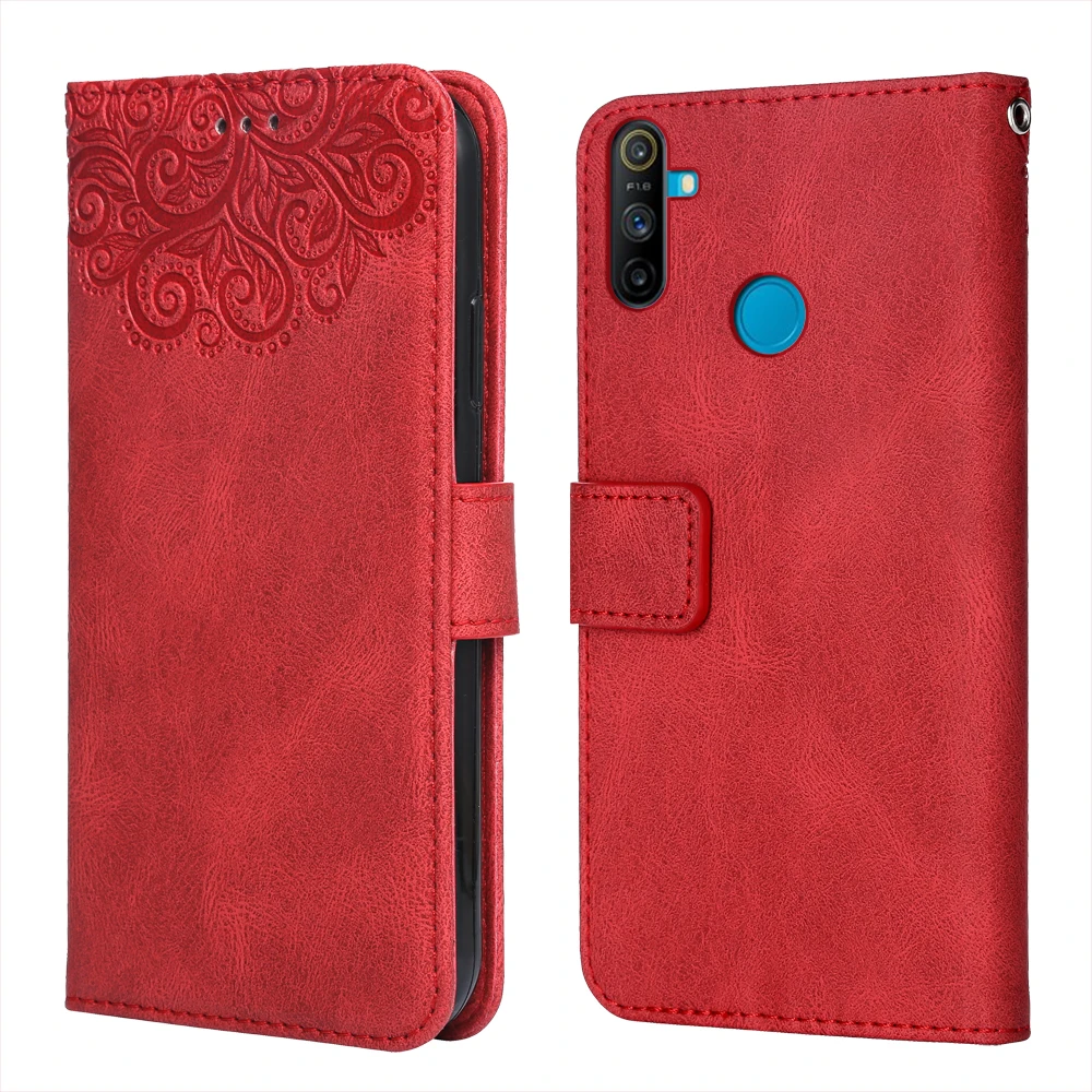 Luxury Leather Case for Realme C3 India Flower Embossing RMX2027 RMX2020 Wallet Flip Phone C 3 Cover | Мобильные телефоны и