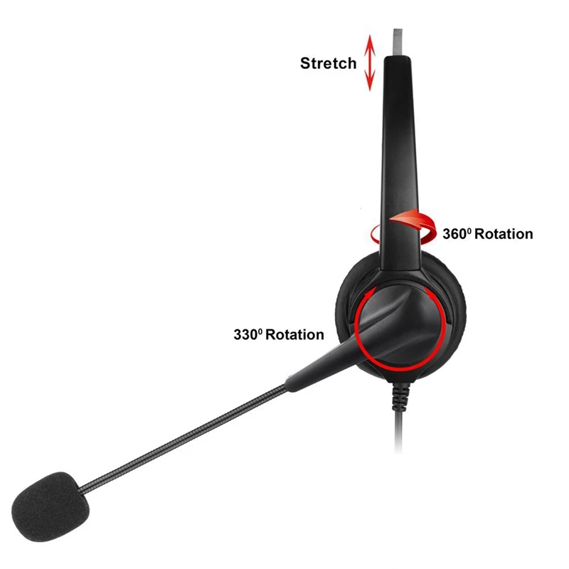 4 Pin RJ9 Hands Free Call Center Noise Cancelling Corded Binaural Headset Headphone with Mic for Desk Telephone