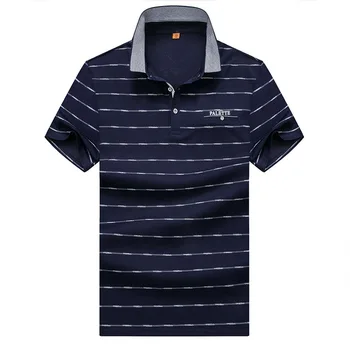 

Fat Man Polo Short Sleeve T Shirt Male Big Size Plus Fat plus Middle Age Fat Loose Men's Wear Stripes T-shirt Shirt