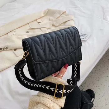 

New Mini Handbags Women Fashion Ins Ultra Fire Retro Wide Shoulder Strap Messenger Bag Purse Simple Style Crossbody Bags