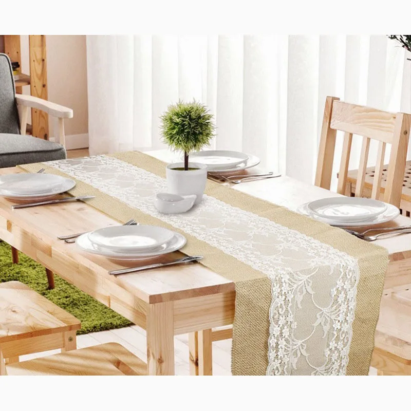 

Vintage Natural Burlap Jute Linen Table Runner Christmas Wedding Champagne Table Runners Dining Room Restaurant Table Gadget
