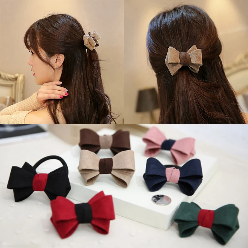 

Hair Accessories Valentines Gift Classic Elastic Hair Rope 6 Colors Hair Holder Graceful Print Bowknot 1PC Retro Adjustable