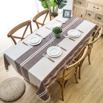

Free Shipping 2020 New Designed Nordic Style Plaid Printed 100%Polyester Waterproof Tassels Tablecloth