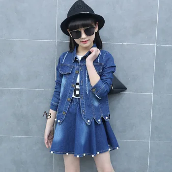 

Girls Spring 2020 New Style Big Children's Dress Outfit Spring and Summer Children's Denim Two-Piece Skirt Girls Fashion Clothes