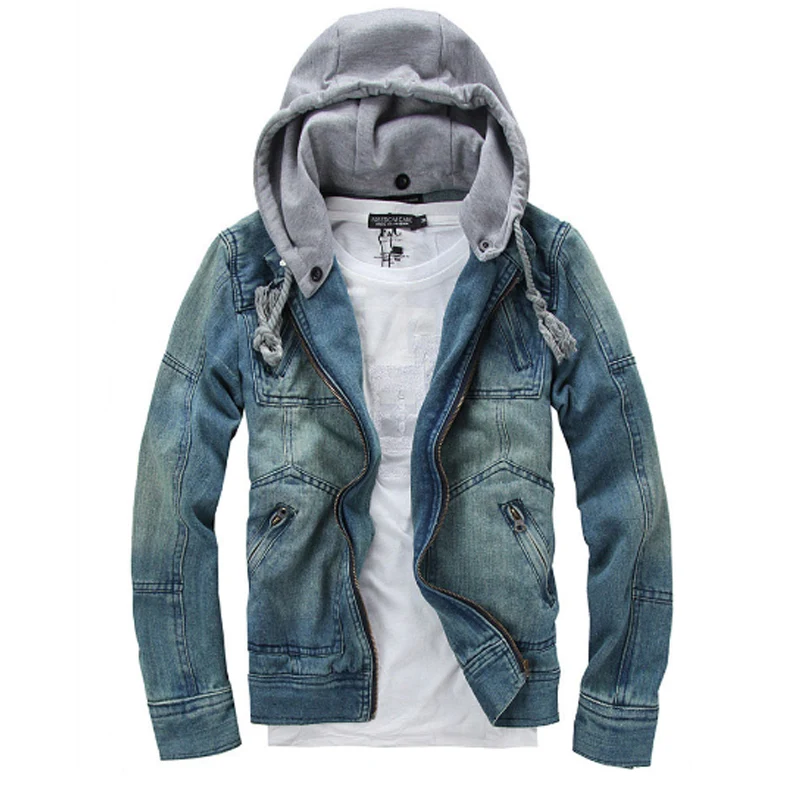 2020 Hot Sale Foreign Male Fashion Denim Jacket Detachable Hooded Men Denim Jacket Denim Jacket Jeans Size M-5XL