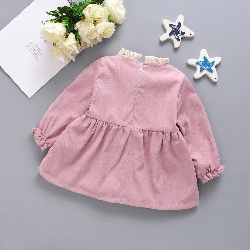 

2019 Autumn And Winter New Style Children Shirt Girls Princess Style Solid Color Stand Collar Dress Sweet Little Bow plus Velvet