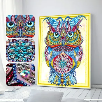 

Meian Diamond Painting Animal Owl Special Shaped Crystals Home Christmas Round Partial 5D Diamond Embroidery nouveaute 2019