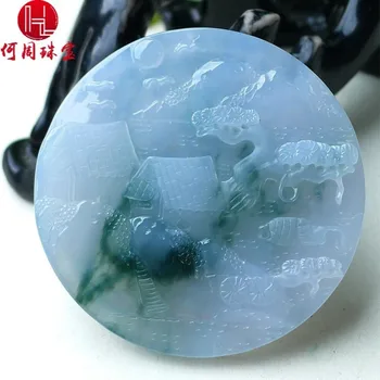 

Hezhou jewelry!Myanmar natural jade!Exquisite hand carving!Landscape pendant!Exquisite workmanship!43.08g