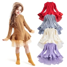 Зимнее платье для маленьких девочек; детская одежда; праздничные платья для девочек; вязаный свитер с длинными рукавами; Плиссированное рождественское платье; Vestidos