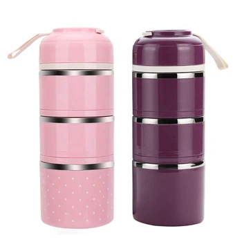 

2pcs Lunch Box Stainless Steel Leakproof Food Storage Containers with Insulated Lunch Box For Adult and Office Three Floors - Pi