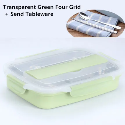 Transparent Green 4 ONEUP, переносная изолирующая коробка для ланча из нержавеющей стали, 304, японский офисный персонал, разделенная микроволновая печь с подогревом, Bento box - Цвет: Transparent Green 4