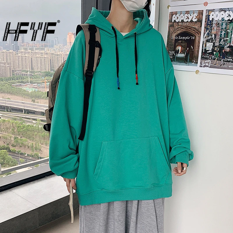 Hong Kong autumn students wear large size loose sweater 2021 new fashion brand men's clothing youth solid color hooded sweater sweatshirt