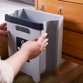 

Kitchen Folding Waste Garbage Bin Car Container Trash Cabinet Cupboard Door Can for Household Kitchen Trash Accessories